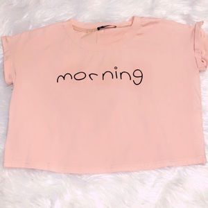 cropped light pink morning shirt, worn once.